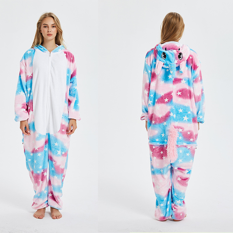 Pijamas de una pieza de coral grueso con diseño de animales de dibujos animados, franela cálida informal de manga larga, venta al por mayor del fabricante, gruesos y cálidos.