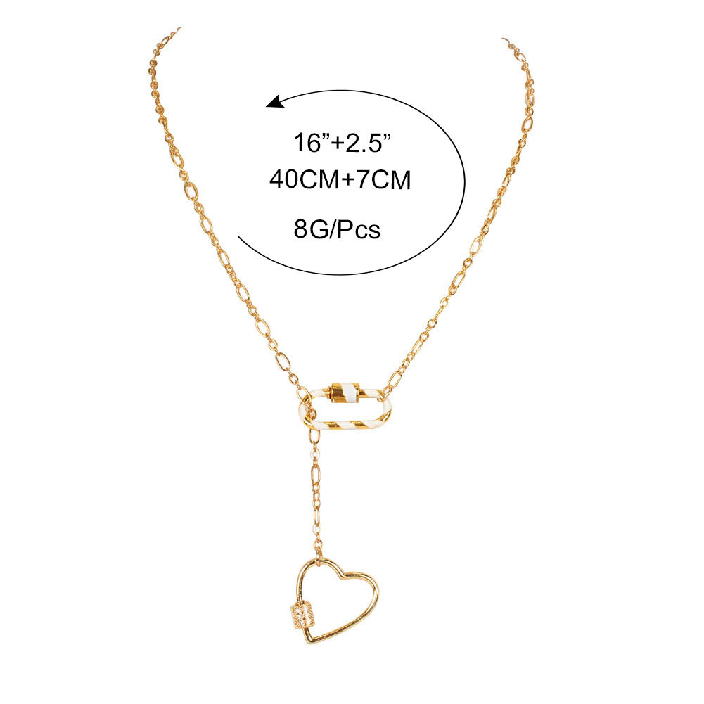 Fashion Single Layer Peach Heart Carabiner Fashion Color Link Buckle Necklace display picture 1