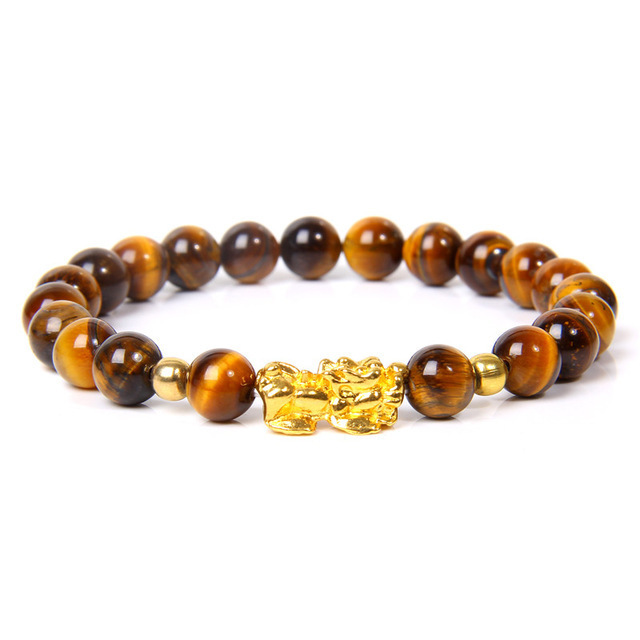 thumbnail image 1 of Pulsera Pixiu de piedra de ojo de tigre Natural explosiva de Amazon, joyería de cuentas de piedra de proverbio de seis caracteres para hombres, tigre amarillo uno, 1 of 2