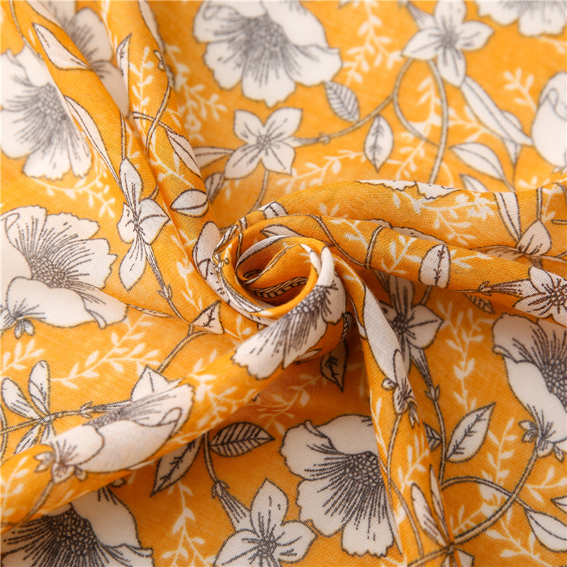 New Spring And Summer Silk Scarf Cotton Linen Gardenia Print Scarf Women Beach Towel Wild Sun Shawl Dual-use display picture 6