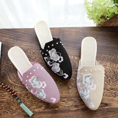 2020 new pattern Spring and summer Tip Embroidery slipper Retro Ruyi Cloth shoes lady Hanfu collocation Casual shoes