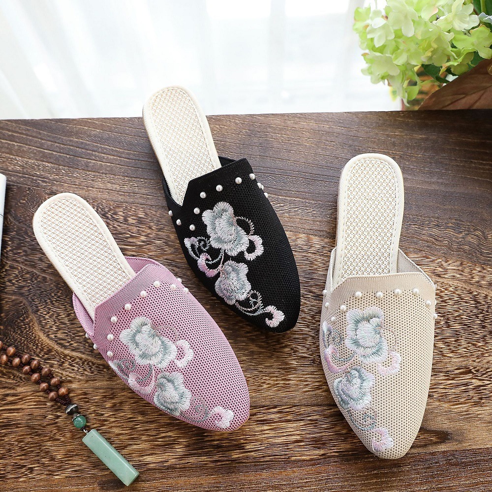 2020 new pattern Spring and summer Tip Embroidery slipper Retro Ruyi Cloth shoes lady Hanfu collocation Casual shoes