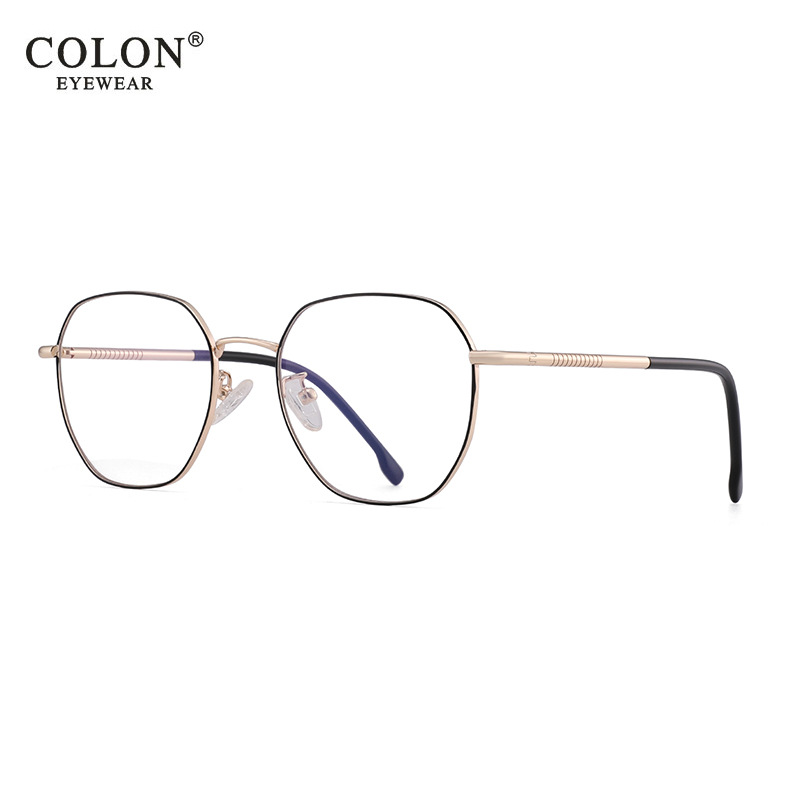 時尚圓形復(fù)古光學(xué)鏡多邊形全框防藍光眼鏡雙色男女金屬光學(xué)框