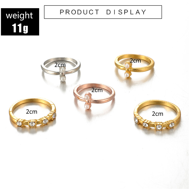 Fashion Women&#39;s Jewelry Sets New Simple Retro Tricolor Diamond Ring With 5 Rings display picture 1