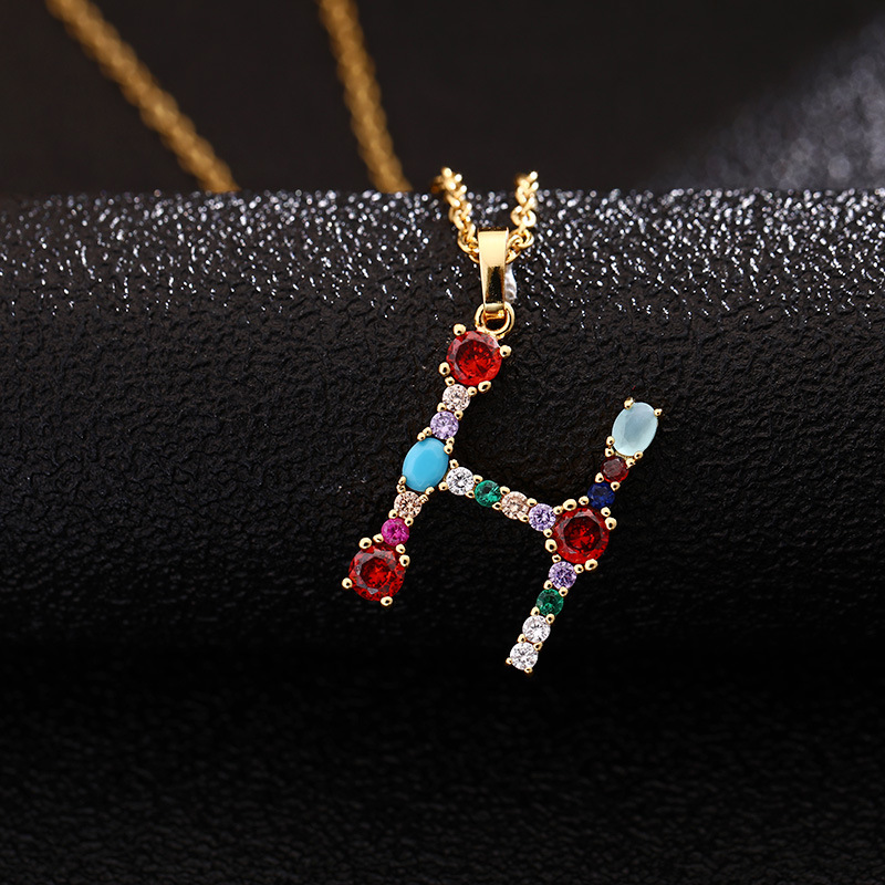 Lady Letter Agate Plating Zircon Pendant Necklace 1 Piece