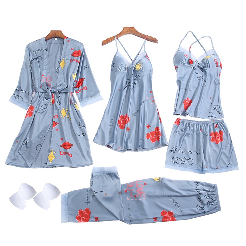 Women&#39;s Pajamas Printing Sexy Suspenders Short Suspenders Pajamas Five-piece Multi-suit Home Service display picture 13