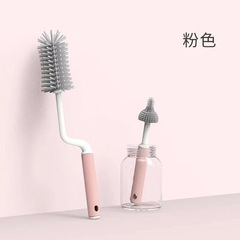 Baby silicone bottle brush set for infants and toddlers, featuring a swivel handle and nipple brush