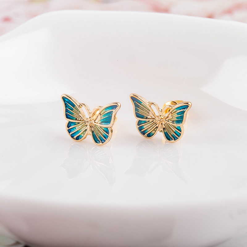 Butterfly Gradient S925 Silver Needle Fashion Earrings display picture 3
