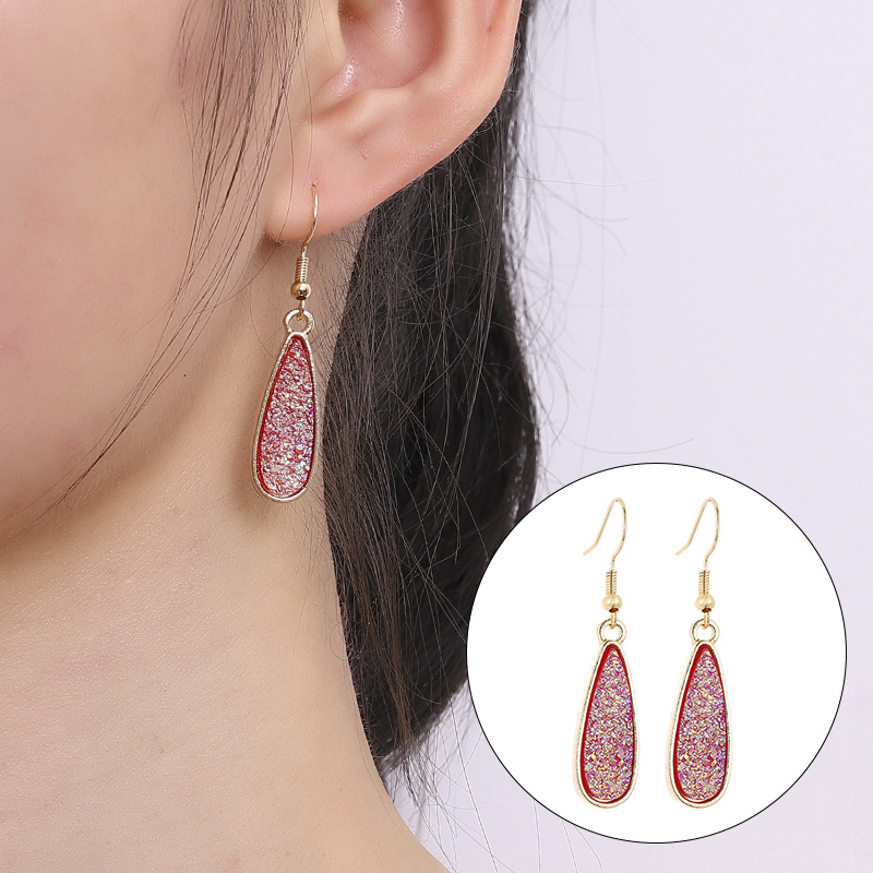 1 Pair Simple Style Water Droplets Alloy Resin Patchwork Women's Drop Earrings display picture 1