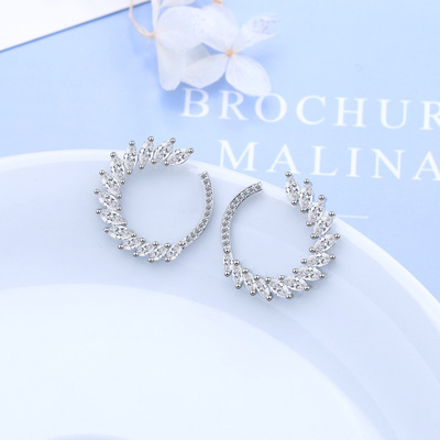 韓國锆石馬眼圈圈耳環時尚葉子弧形花環耳釘百搭款女生耳飾品