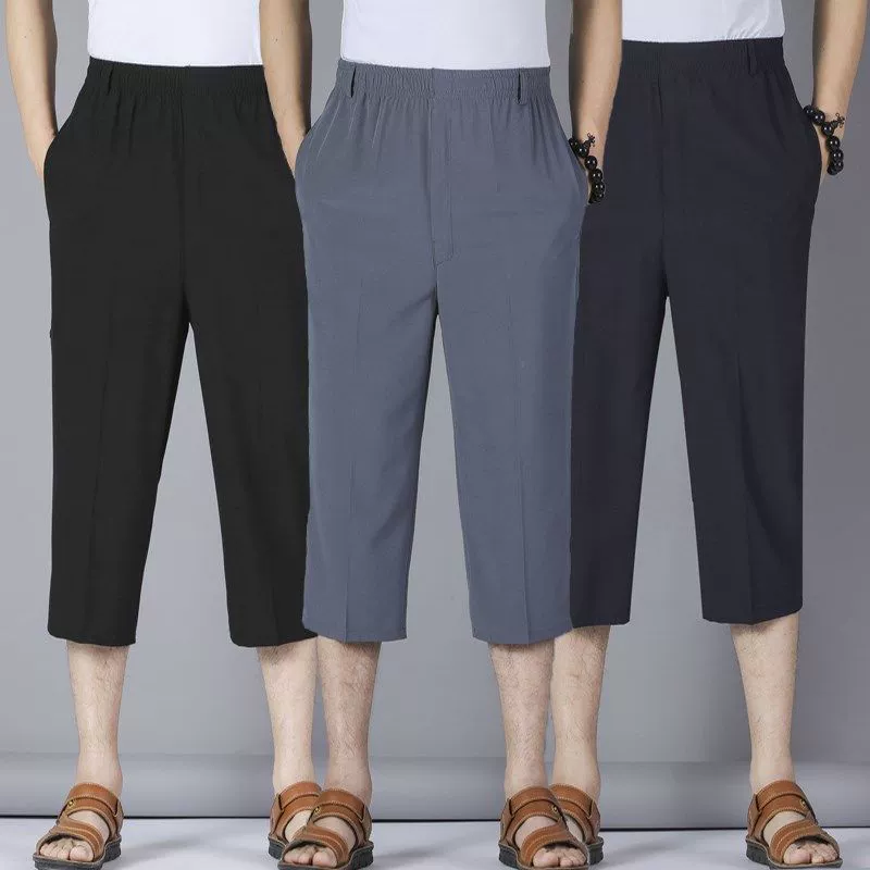 Летние Толстые Мужские шорты с высокой талией Плюс Размер глубокие Брюки-Капри Мужские летние тонкие повседневные брюки-Капри с цветочным узором