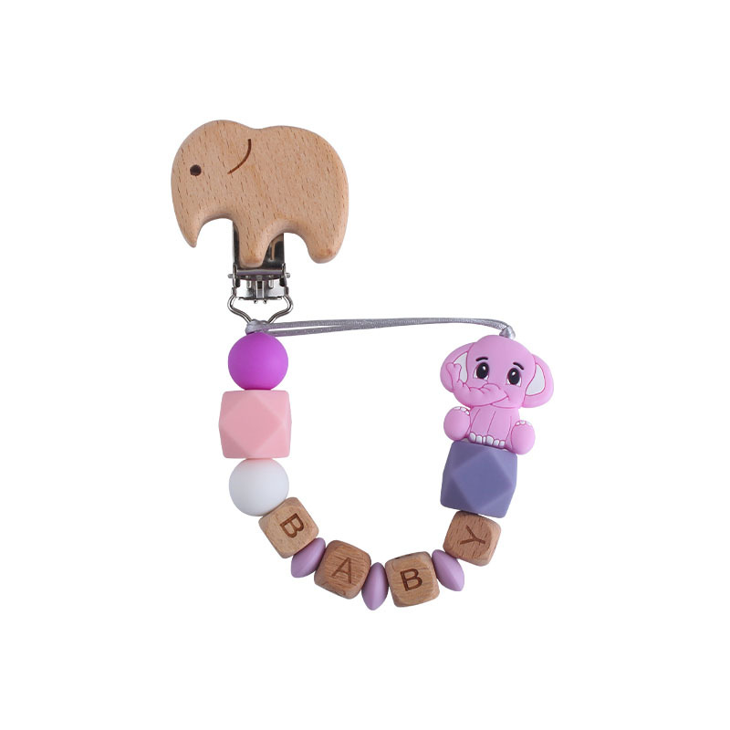 New Beech elefante chupete clip Beech carta bebé nombre elefante silicona mordedor molar juguete