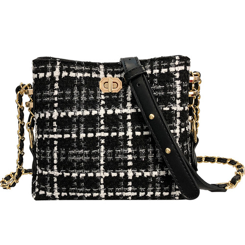 包包新款潮网红秋冬新款呢子女包时尚链条ins斜挎水桶包