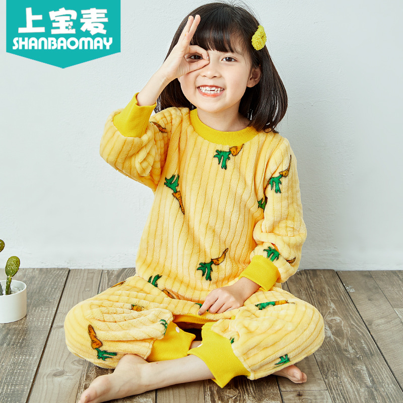 어퍼 바오 마이 가을과 겨울 어린이 슬리퍼 플란넬 가을과 겨울 새로운 파자마 산호 양털 구덩이 따뜻한 두꺼운