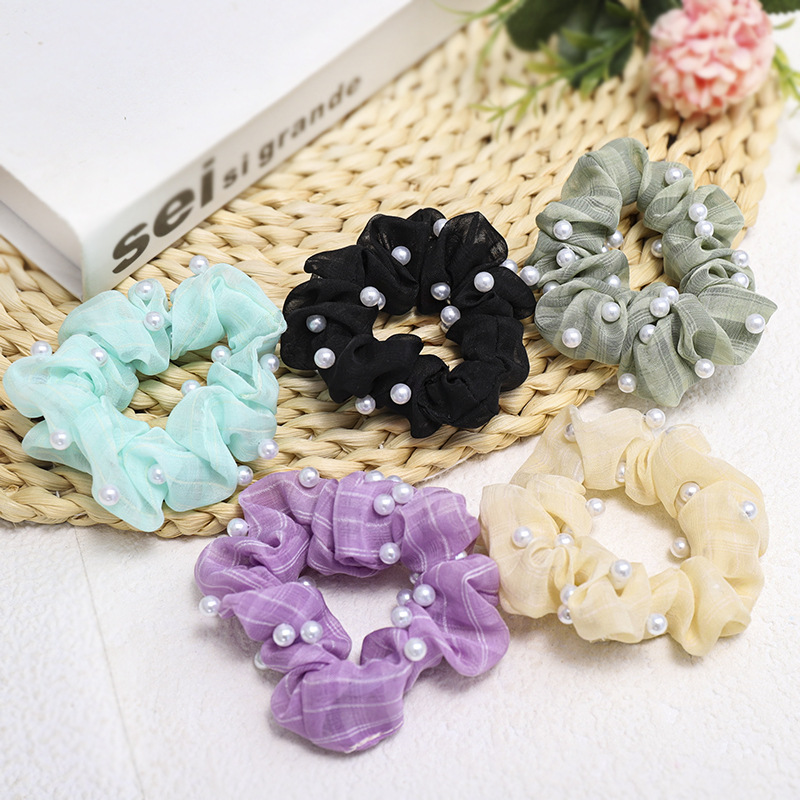 Korea New Lattice Nail Pearl Color Bright Hair Scrunchies Wholesale Nihaojewelry display picture 5