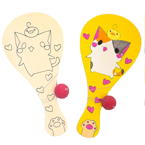 White wooden racket, children's handmade DIY painting, creative graffiti, kindergarten racket ball competition toy