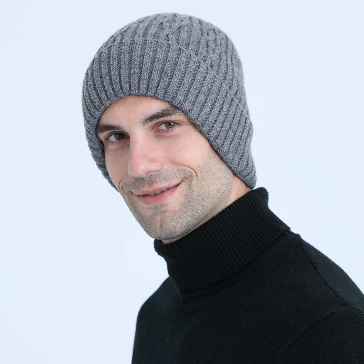Knitted Beanie Hat For Men Warm Winter Wool Cycling Ear Cap_voghion.com