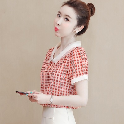 娃娃领衬衫女装夏装2020年新款雪纺短袖上衣夏季洋气时尚气质衬衣|ru