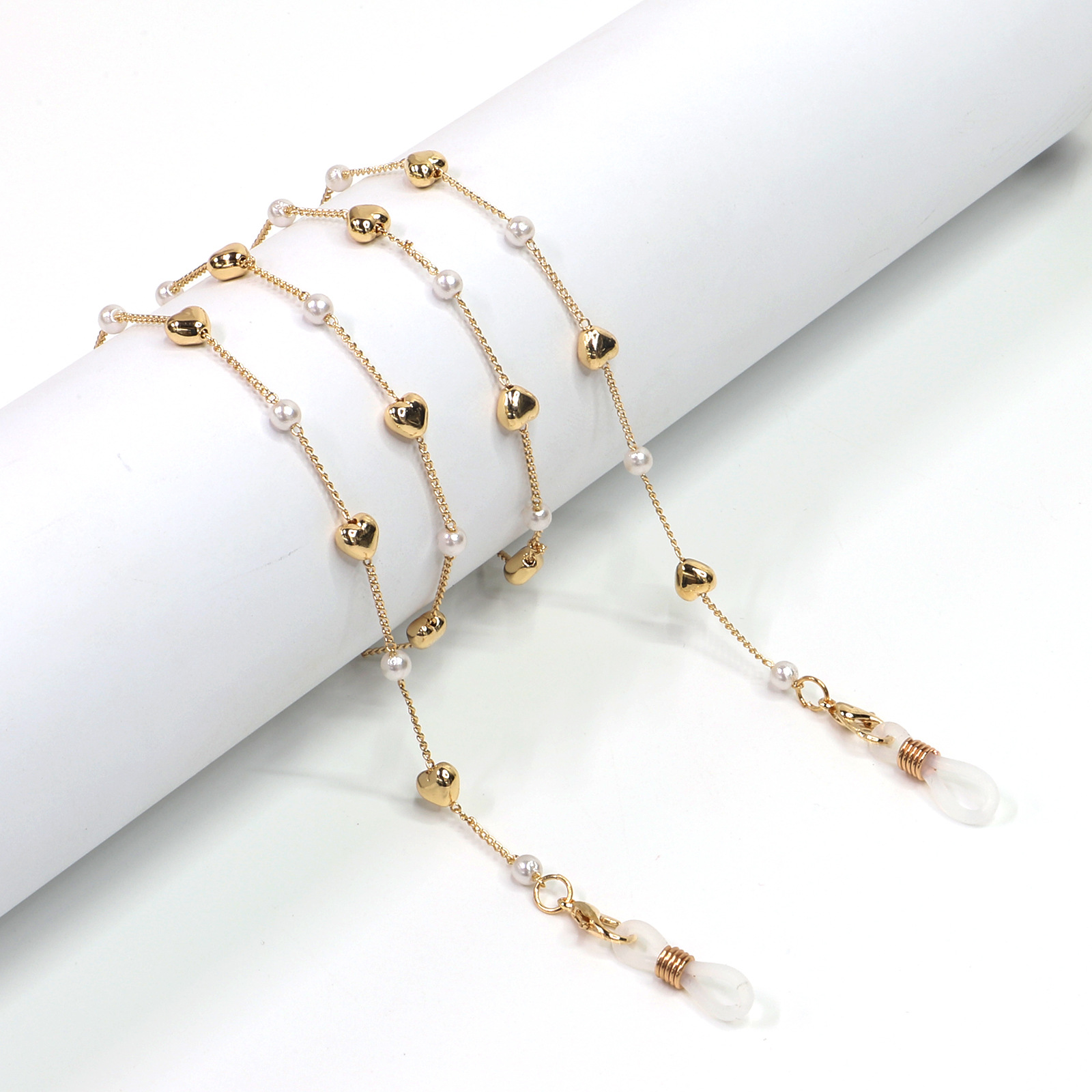 25g Weight Metal Material Hot Section Fashion Simple Golden Pearl Peach Heart Glasses Rope Glasses Chain Wholesale Nihaojewelry 无