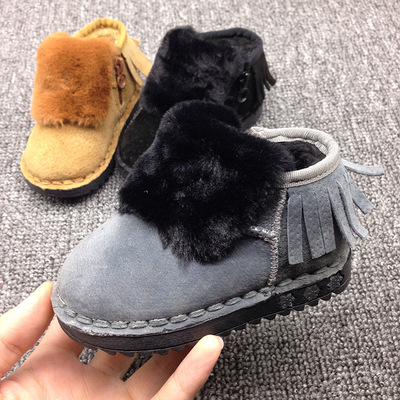 2020冬季寶寶雪地靴毛毛鞋真皮絨面磨砂短靴加厚短筒棉鞋翻毛皮靴