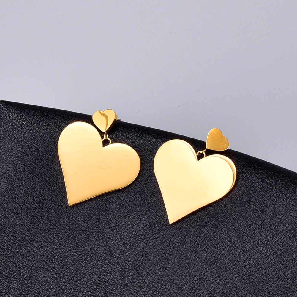 Wholesale Jewelry Titanium Steel Heart Double Earring Nihaojewelry display picture 1