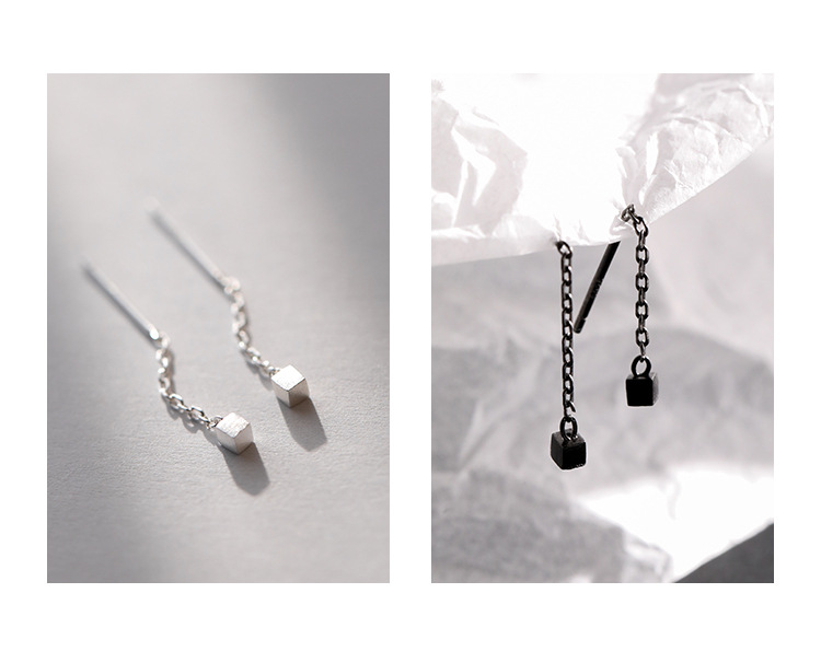 Pendientes de cubo geométrico de plata esterlina 925 pendientes pequeños elegantes japoneses y coreanos pendientes simples de moda pendientes de mujer