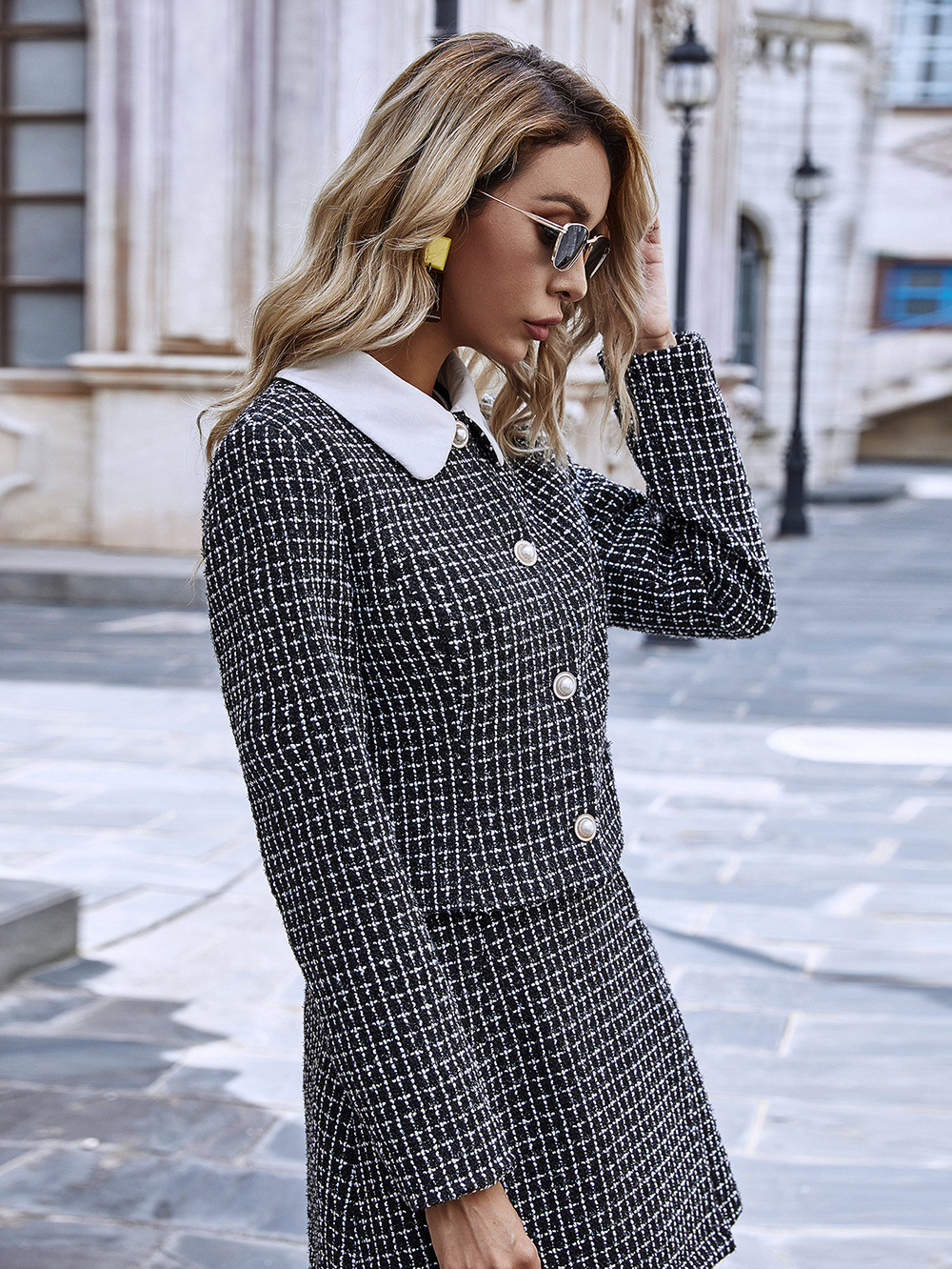  plaid contrast long-sleeved short jacket  NSDF3272