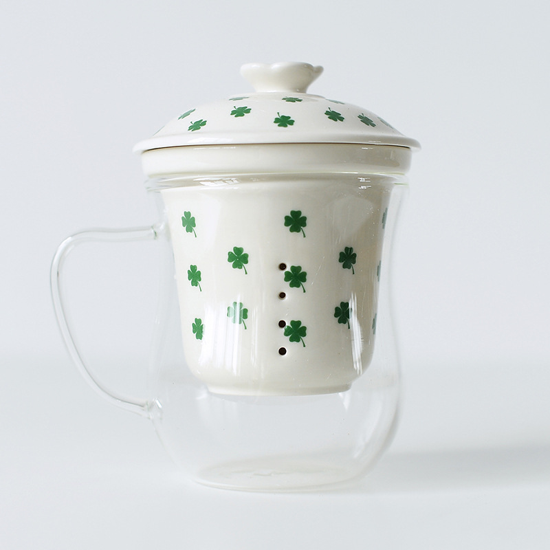 Taza de té original Taza transparente Taza de vidrio resistente a altas temperaturas Taza de té de separación de agua Taza de oficina Taza de cerámica con tapa