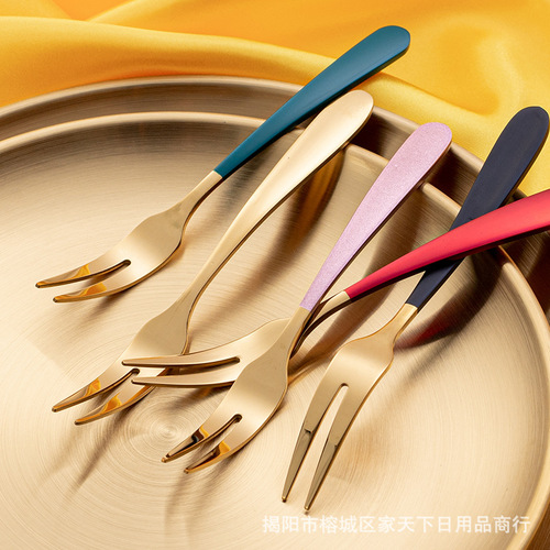 Gold 304 stainless steel thickened fruit fork home use small fork cute dessert fork mooncake fork pastry fork