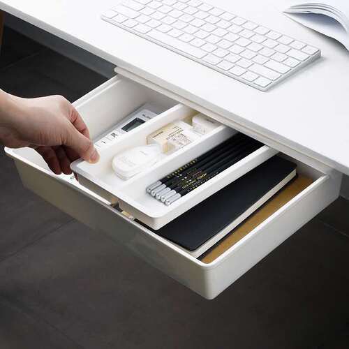 Office desk pull-out wall-mounted storage box under the desk ABS plastic cosmetic storage box drawer divider storage box