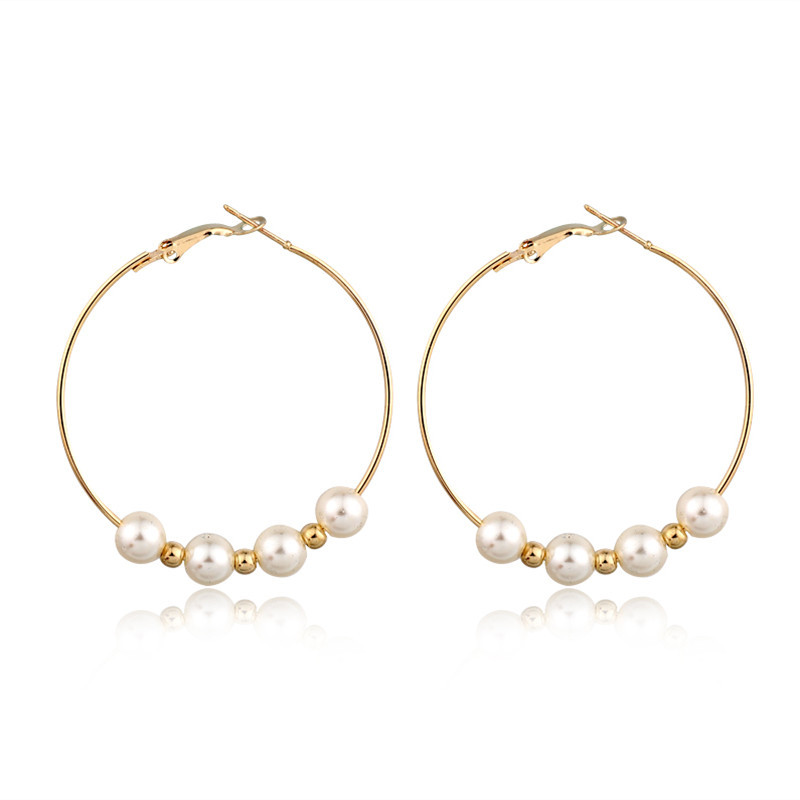 Europäischer Und Amerikanischer Grenz Überschreiten Der Schmuck Übertriebene Perlen Ohrringe Große Ohrringe Hoop Pear Earring Außenhandel Ohrringe display picture 4