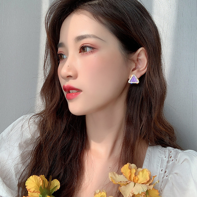 Korea 925 Silver Needle Purple Bright Diamond New Trendy Korean Women's Wild Earrings display picture 9