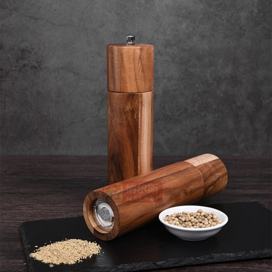 Cylindrical Mill Acacia Wood Pepper Mill Ceramic Core Manual Pepper Mill Multi-use Seasoning Bottle Kitchen Tools