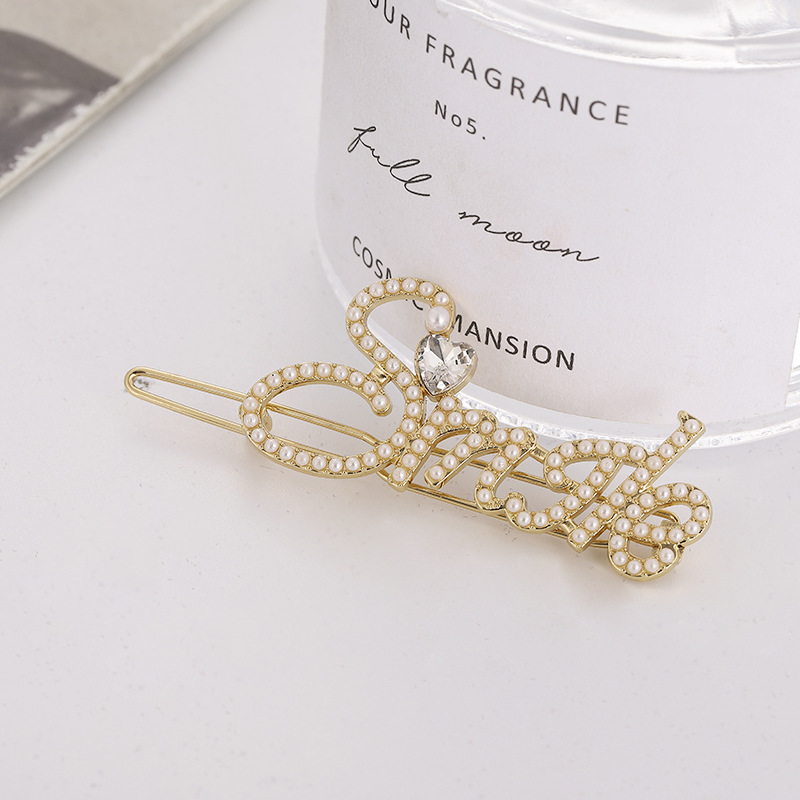 Corea del Sur Dongdaemun popular carta horquilla luz lujo rhinestone perla accesorios para el cabello aleación sonrisa Internet celebridad horquilla al por mayor