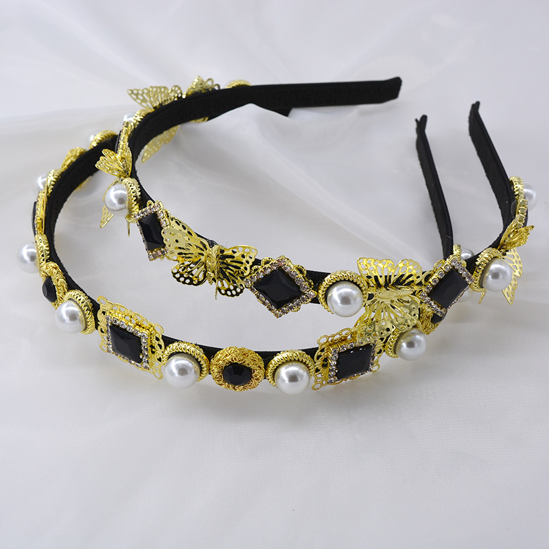 Fashion  New  Rhinestone Metal Three-dimensional Butterfly Pearl Hairband  Nihaojewelry Wholesale display picture 6
