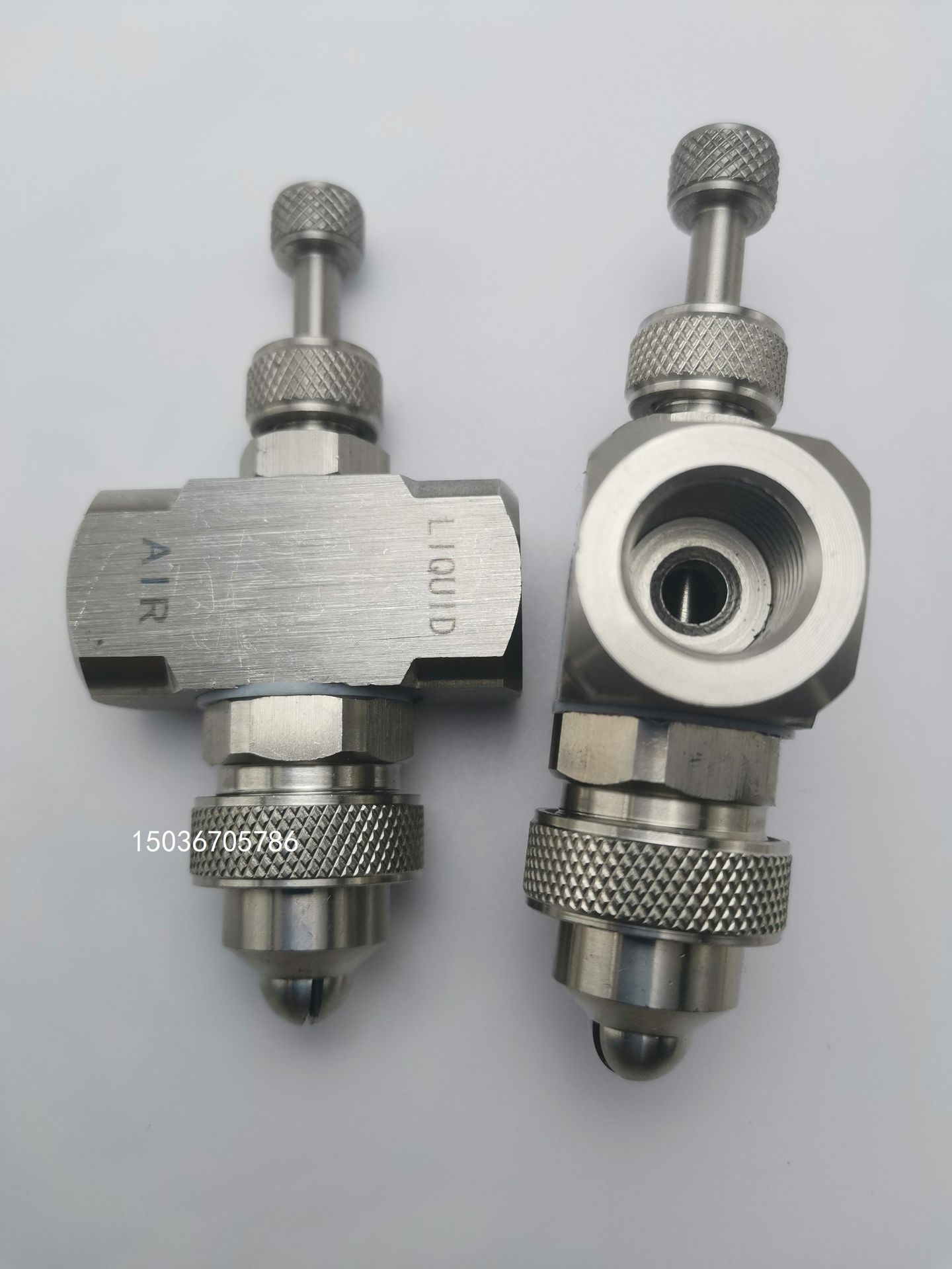 不锈钢双流体空气雾化喷嘴 二流体气水混合扇形雾化加湿降温喷头