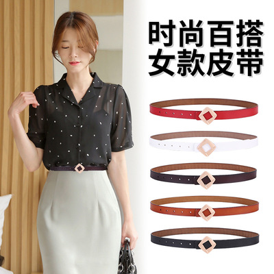 new pattern Slim belt lady genuine leather Smooth buckle Belt fashion Versatile decorate leather belt Ladies skirt