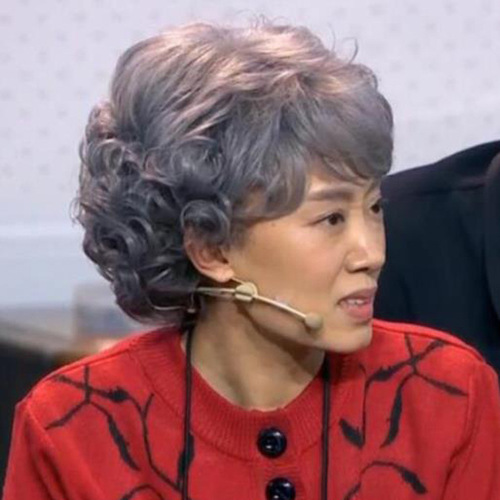 Wig middle-aged and elderly silver gray short curly hair wig female show performance props wig feminine fiber silk headgear