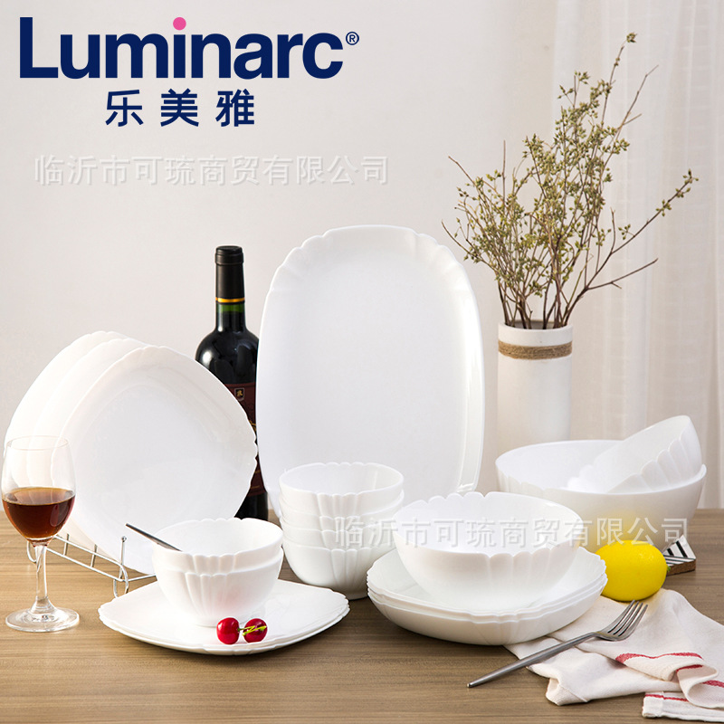 France bows Le Meiya Lu Ting Sha White jade tableware Toughened glass plate Dinner plate Rice bowl Soup bowl fish dish