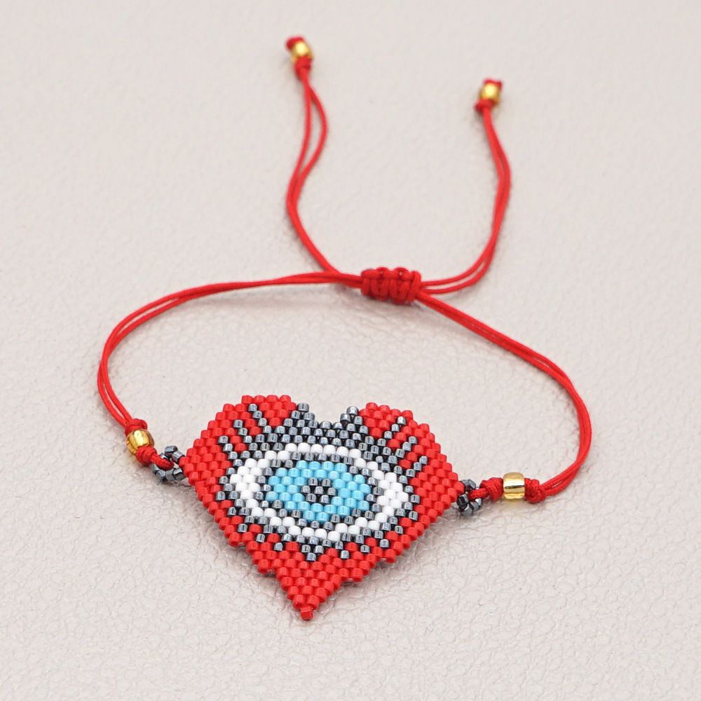 Pulsera Tejida A Mano Con Cuentas De Arroz De Ojo De Amor Con Cuentas De Moda Para Mujer display picture 5