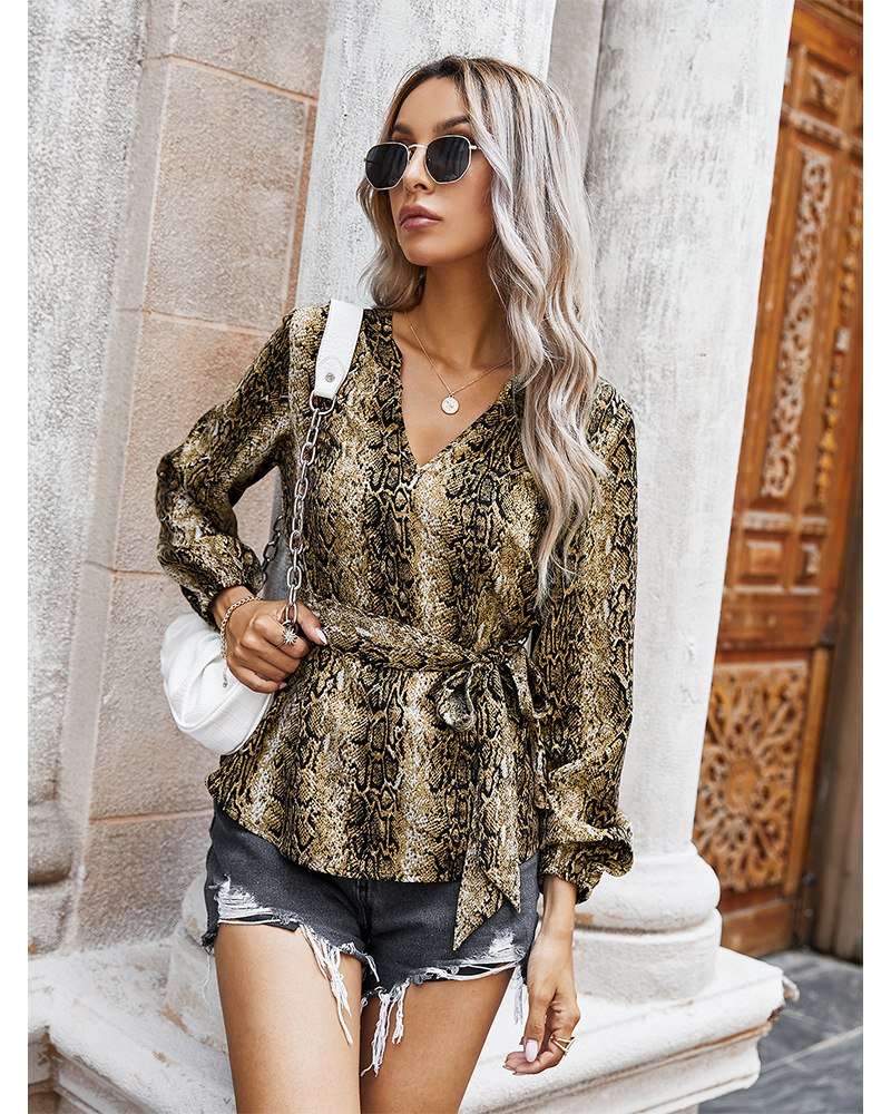 autumn women's new tops retro V-neck tie-waist top wholesale NSKA190