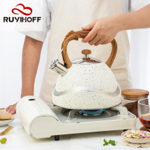 新款撒点鸣笛烧水壶不锈钢木纹手柄3.5L亚马逊跨境批发鸣音煮水壶