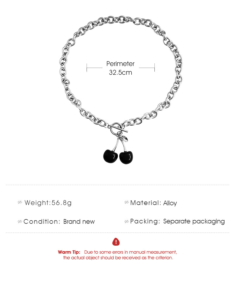 Fashion Black Cherry Exaggerated Thick Chain Word Buckle Necklace Fruit Choker Clavicle Chain display picture 1
