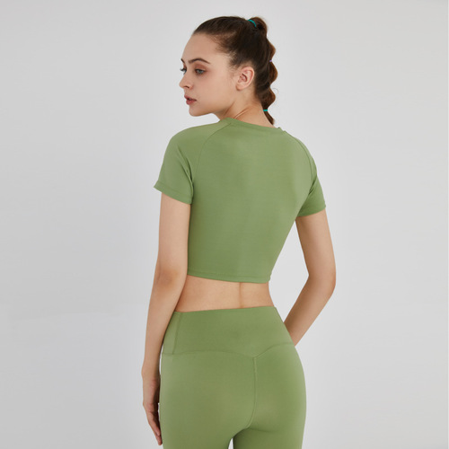 Yoga short-sleeved navel-baring fitness T-shirt quick-drying sports tops women's gym running yoga wear tight yoga T-shirt