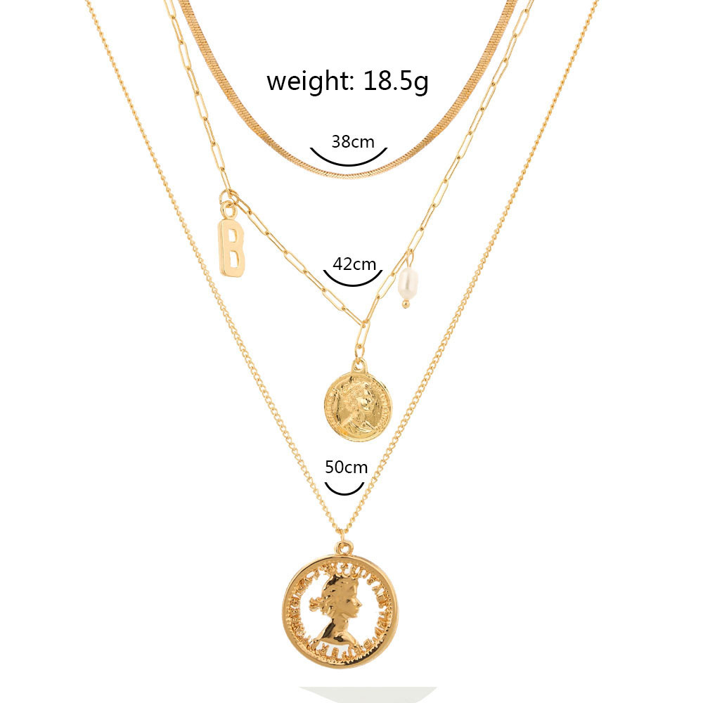 Fashion Metal Roman Retro Alphabet Coin Multi-layer Long Necklace For Women display picture 21