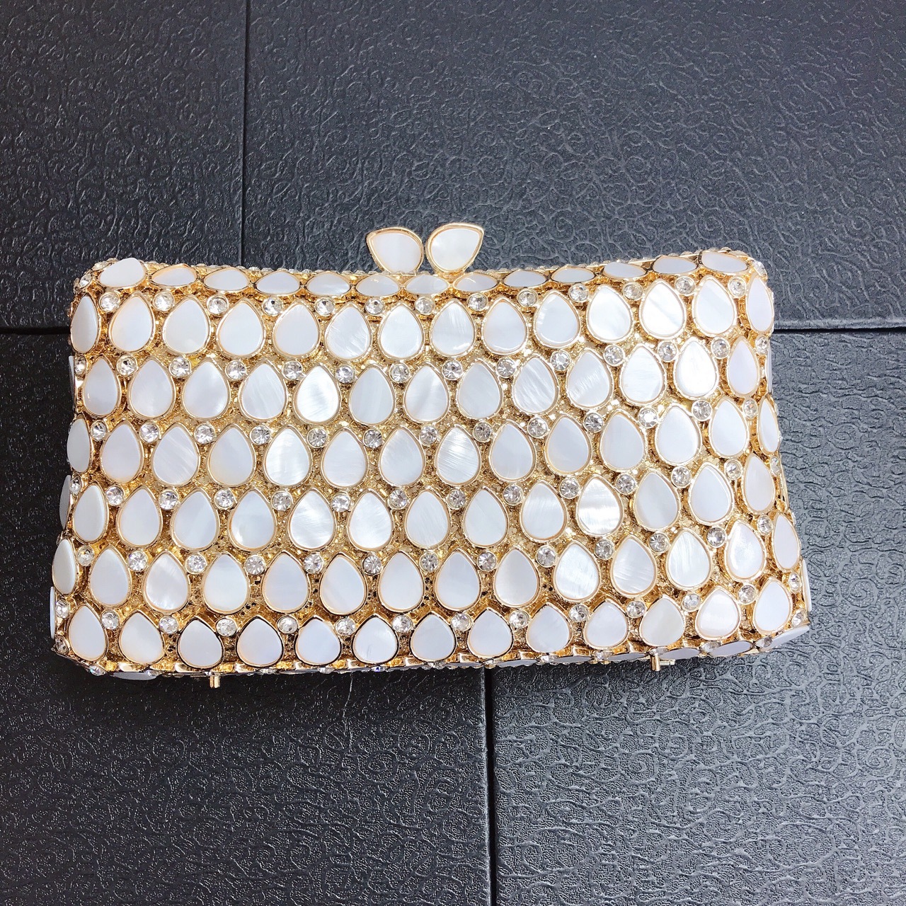 Túi clutch nữ đính đá pha lê hình giọt nước dự tiệc — Màu vàng chi tiết 5