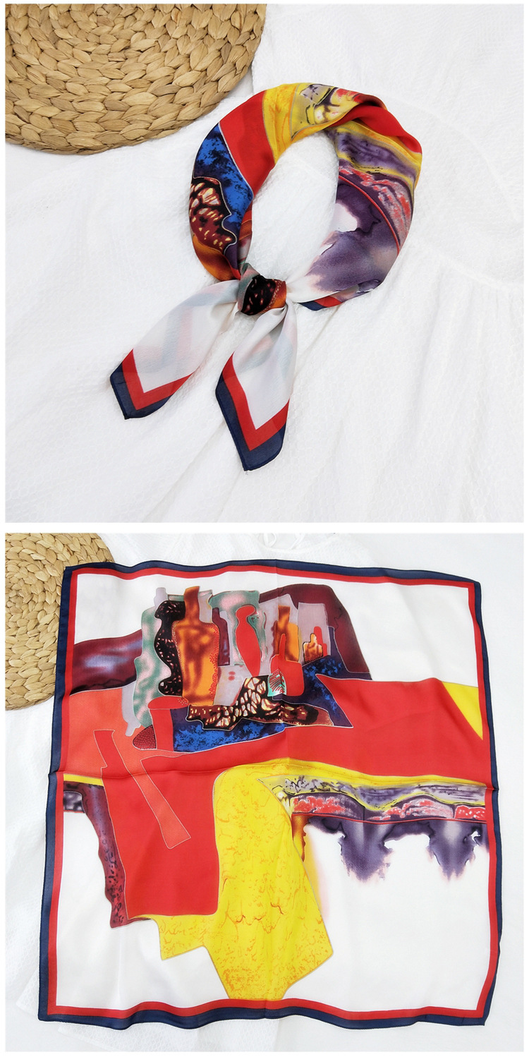 60g Weight Silk Scarf Classification Travel Occasion Silk Material Unisex Gender Printing Design Sweet Style Khaki, Grey, Red, Green, Blue, Yellow, Black Color 70 Small Square Scarf Silk Scarf Women Summer Neck Scarf Neck Protector Korean Thin Scarf 31