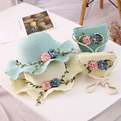 Summer new parent-child straw hat bag set children's seaside beach hat girls small fresh flower sun hat