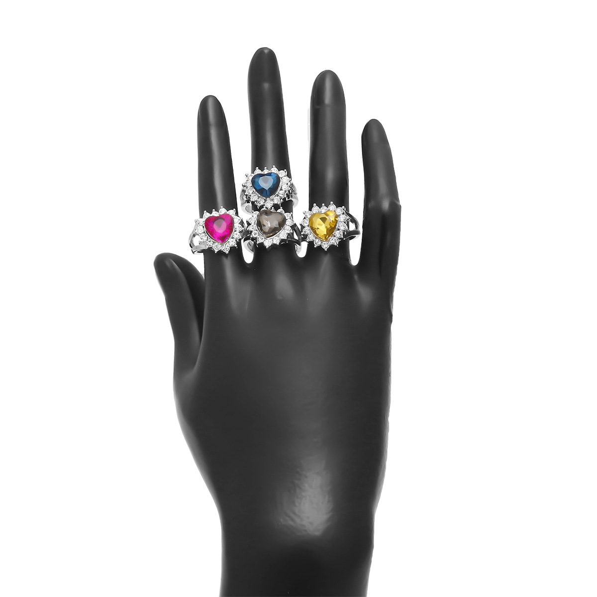 Europäischer Und Amerikanischer Grenz Überschreiten Der Schmuck Punk Mode Geometrische Metall Hand Dekoration Weibliche Persönlichkeit Farbe Strass Herzförmiger Mikro Eingelegter Ring display picture 9