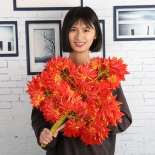 Simulation branch Red Maple Leaf Red Maple Branch Fake Leaf Engineering Decoration of Leaf Silk Flower Plastic Flower Dried Branches Green Plant Wholesale